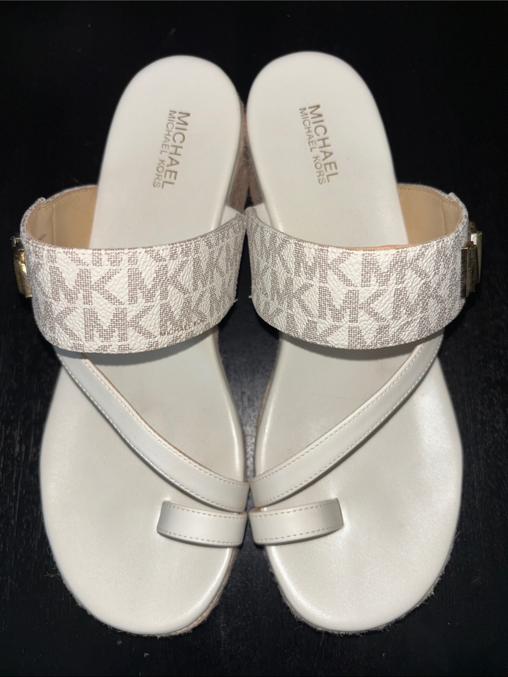 Like New Michael Kors Beige Logo Strap Toe-Ring Sandals